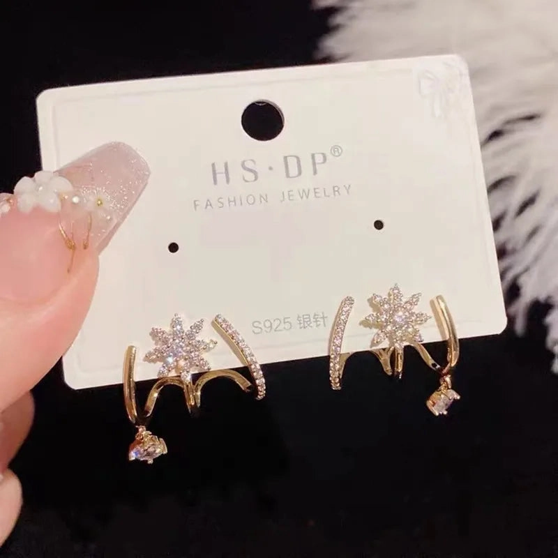 Inlaid Zircon Gold Colour Flower Earrings Unique Design Fashion Jewelry
