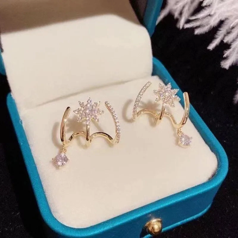 Inlaid Zircon Gold Colour Flower Earrings Unique Design Fashion Jewelry