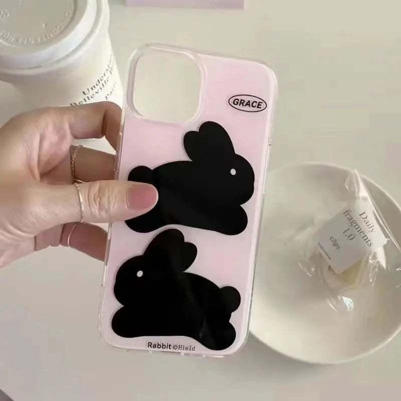 Ins Pink IMD Rabbit Black Bunny Phone Case Shockproof Cover