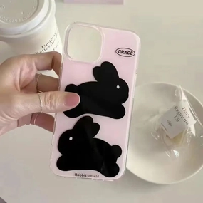 Ins Pink IMD Rabbit Black Bunny Phone Case Shockproof Cover