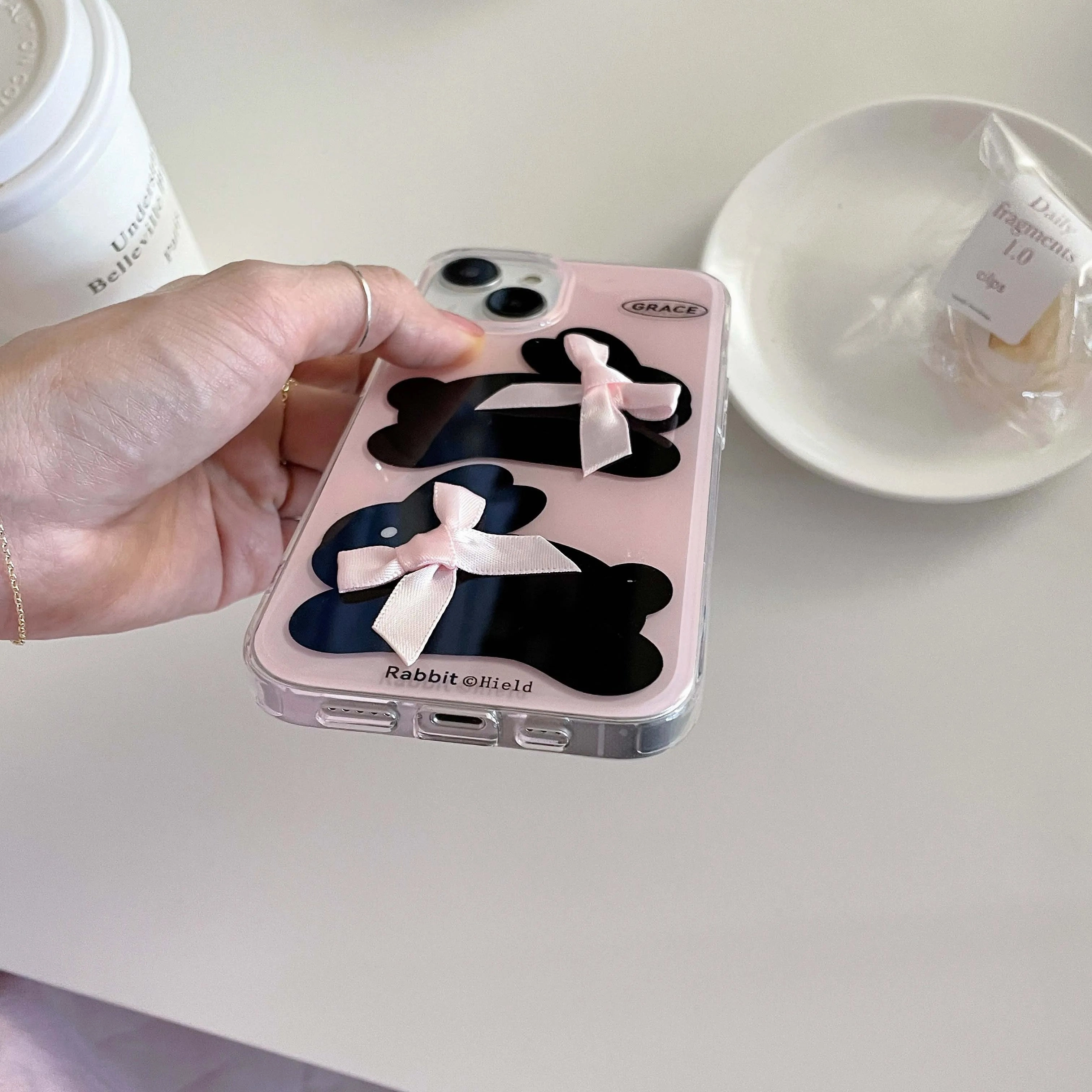 Ins Pink IMD Rabbit Black Bunny Phone Case Shockproof Cover