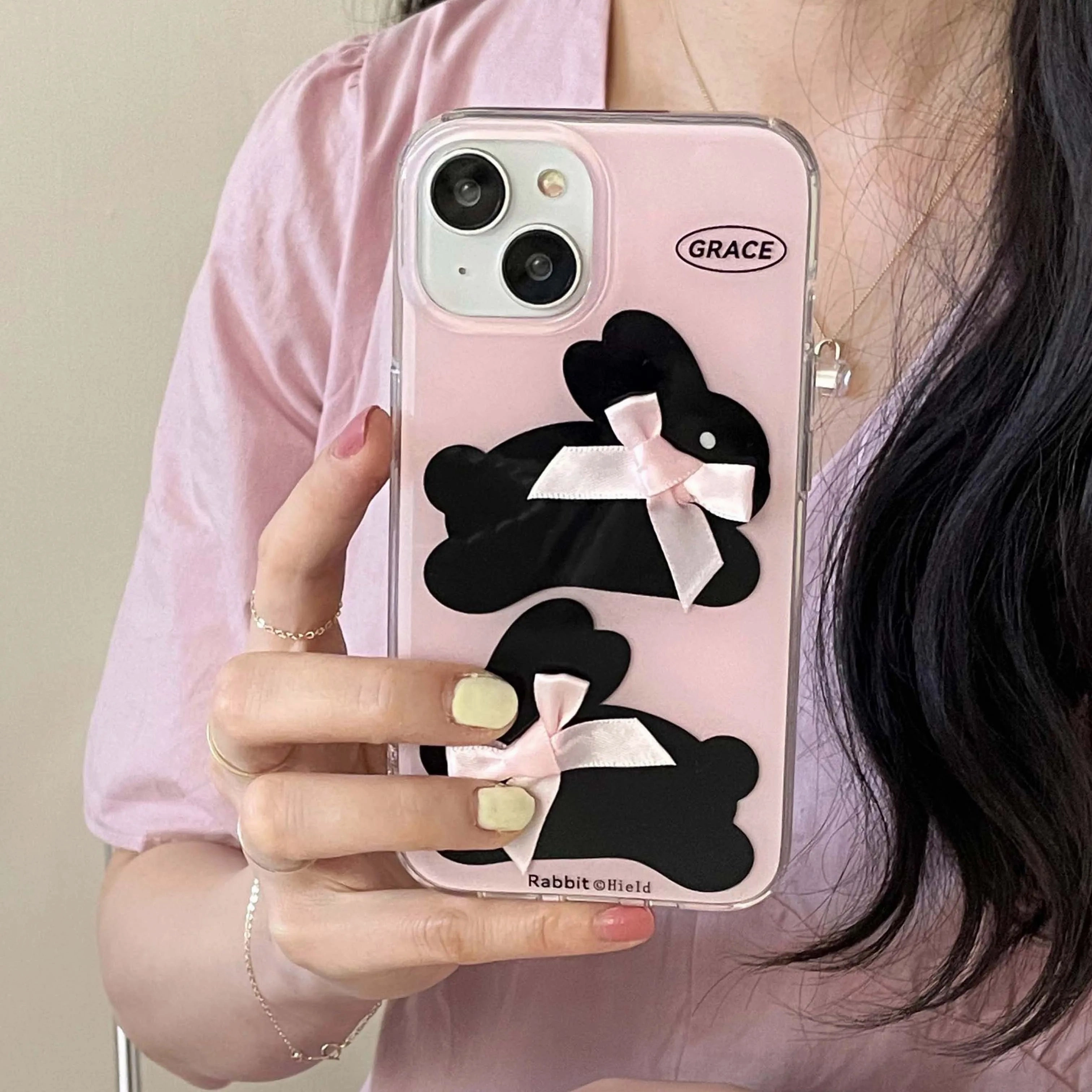 Ins Pink IMD Rabbit Black Bunny Phone Case Shockproof Cover