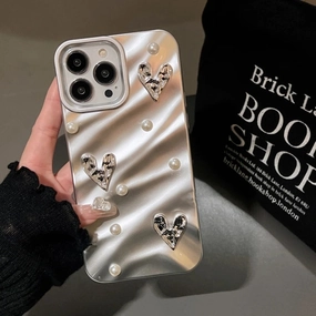 Ins Silk Pattern Love Heart Pearl Wavy Phone Case Soft Cover
