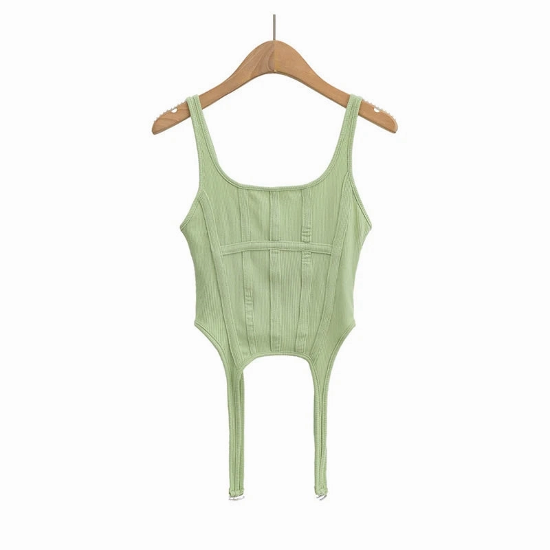 Irregular Hooked Bottom Sleeveless Square Neck Vest for Women - Sexy Safari Style Tank Top with High Stretch Fabric