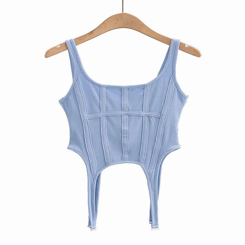 Irregular Hooked Bottom Sleeveless Square Neck Vest for Women - Sexy Safari Style Tank Top with High Stretch Fabric