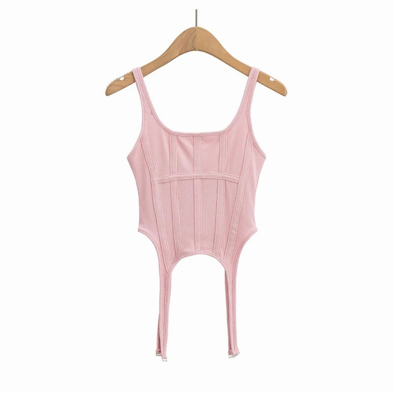 Irregular Hooked Bottom Sleeveless Square Neck Vest for Women - Sexy Safari Style Tank Top with High Stretch Fabric