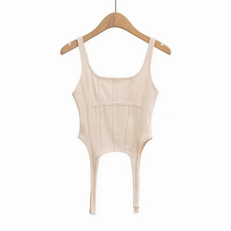 Irregular Hooked Bottom Sleeveless Square Neck Vest for Women - Sexy Safari Style Tank Top with High Stretch Fabric