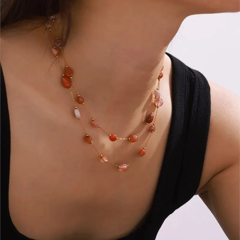 Irregular Real Natural Agate Stone Bead Stainless Steel Jewelry Set for Women