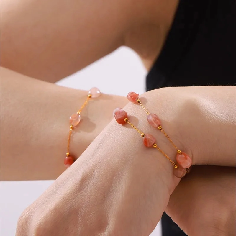 Irregular Real Natural Agate Stone Bead Stainless Steel Jewelry Set for Women
