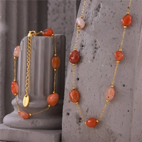 Irregular Real Natural Agate Stone Bead Stainless Steel Jewelry Set for Women