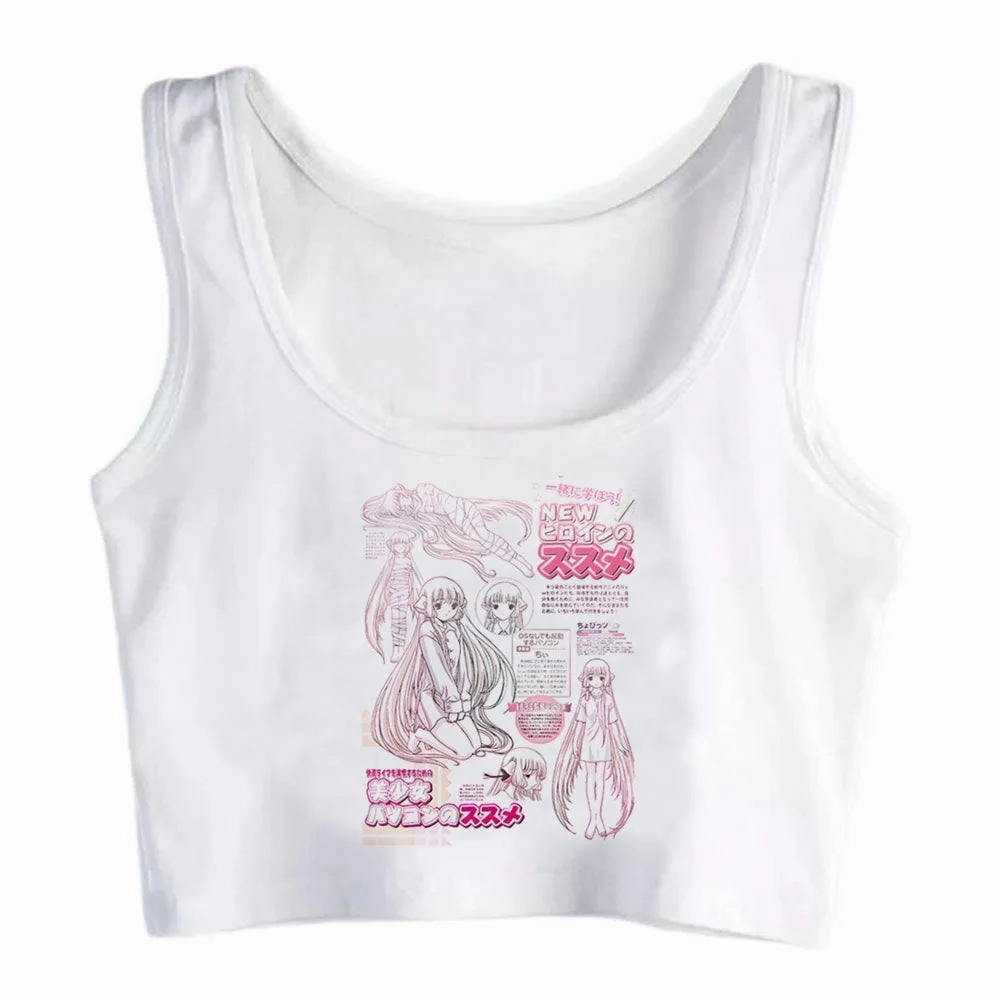 Japanese Anime Chobits Kawaii Cartoon Cropped Short Sleeve T Shirt for Women Vintage Aesthetic Punk Top