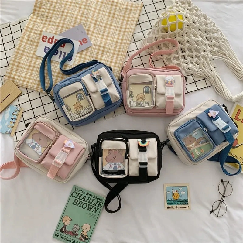 Japanse Style Kawaii Bag Girls Student Small Nylon Mutipockets Crossbody Bolsa Mujer