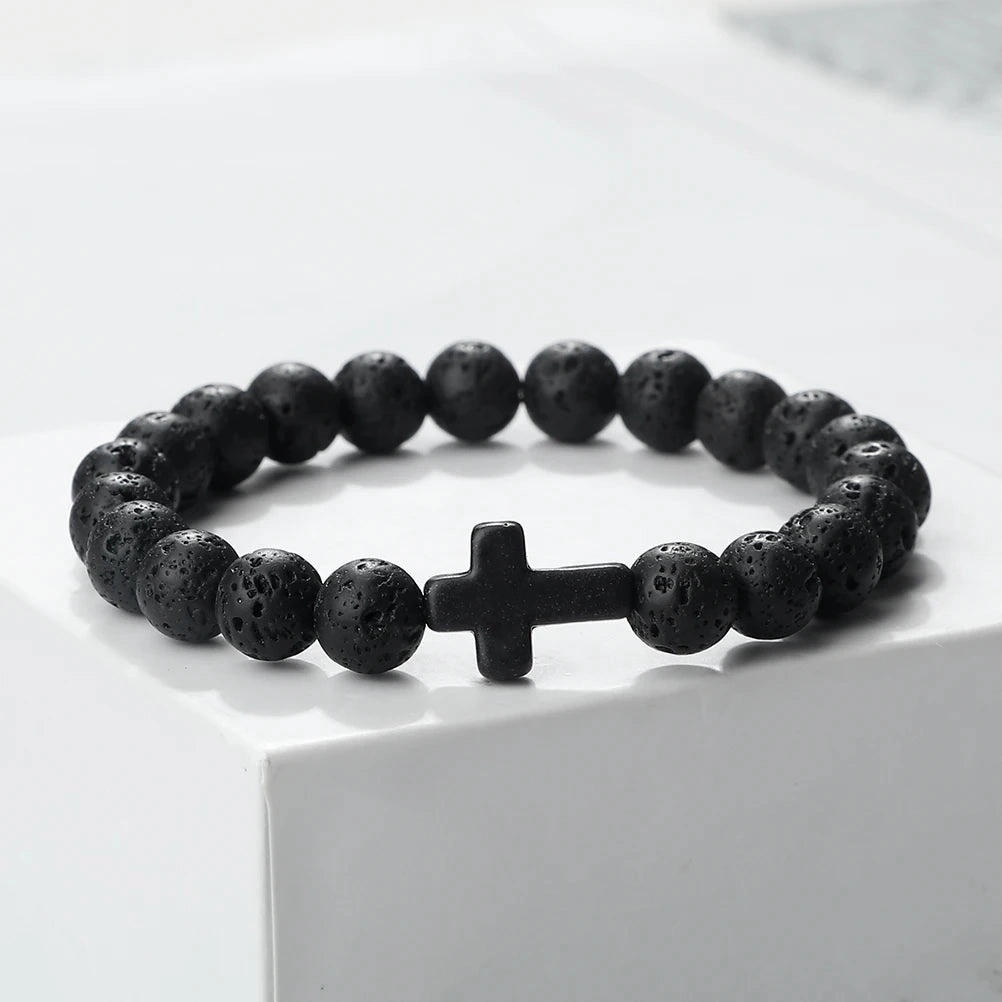 Jesus Cross Men Bracelet Natural Stone Yoga Bangles Gifts