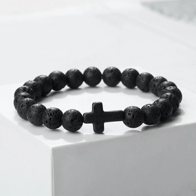 Jesus Cross Men Bracelet Natural Stone Yoga Bangles Gifts