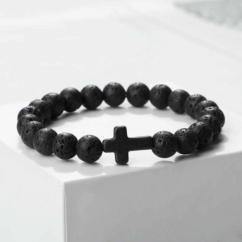 Jesus Cross Men Bracelet Natural Stone Yoga Bangles Gifts