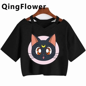 Kawaii Anime Cartoon Tee for Women - Fun Harajuku V-Neck Short Sleeve Top, Stylish Ulzzang Fashion for Summer