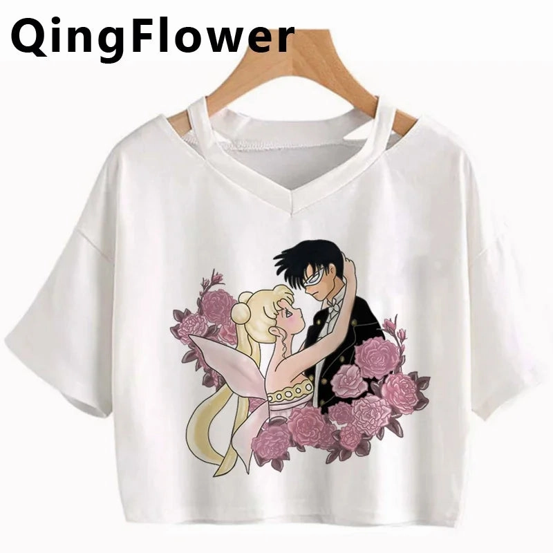 Kawaii Anime Cartoon Tee for Women - Fun Harajuku V-Neck Short Sleeve Top, Stylish Ulzzang Fashion for Summer