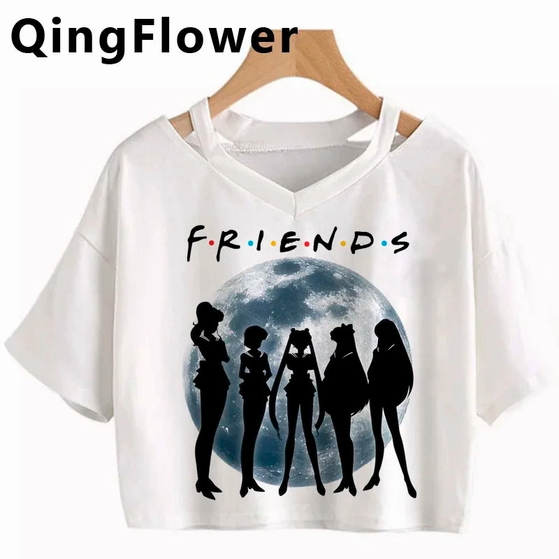 Kawaii Anime Cartoon Tee for Women - Fun Harajuku V-Neck Short Sleeve Top, Stylish Ulzzang Fashion for Summer