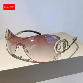 KLASSNUM Y2k Rimless Sunglasses Women Stylish Gradient Lens