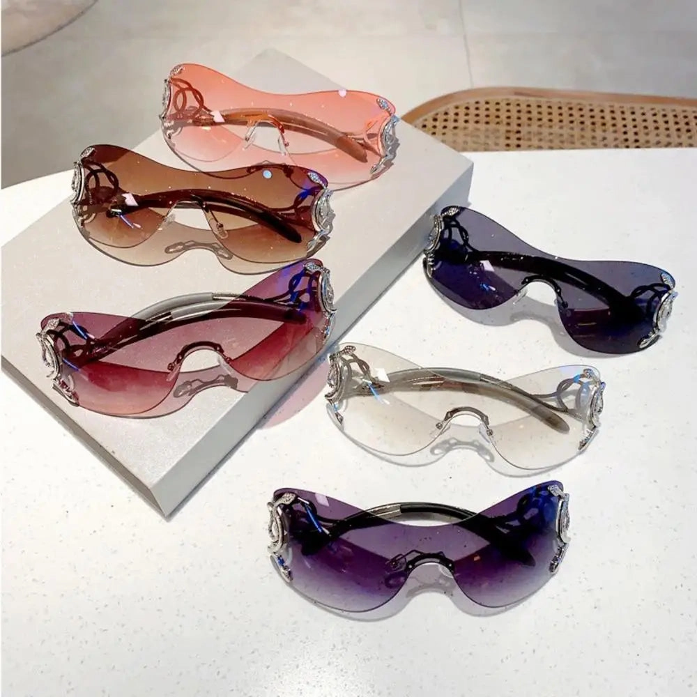 KLASSNUM Y2k Rimless Sunglasses Women Stylish Gradient Lens