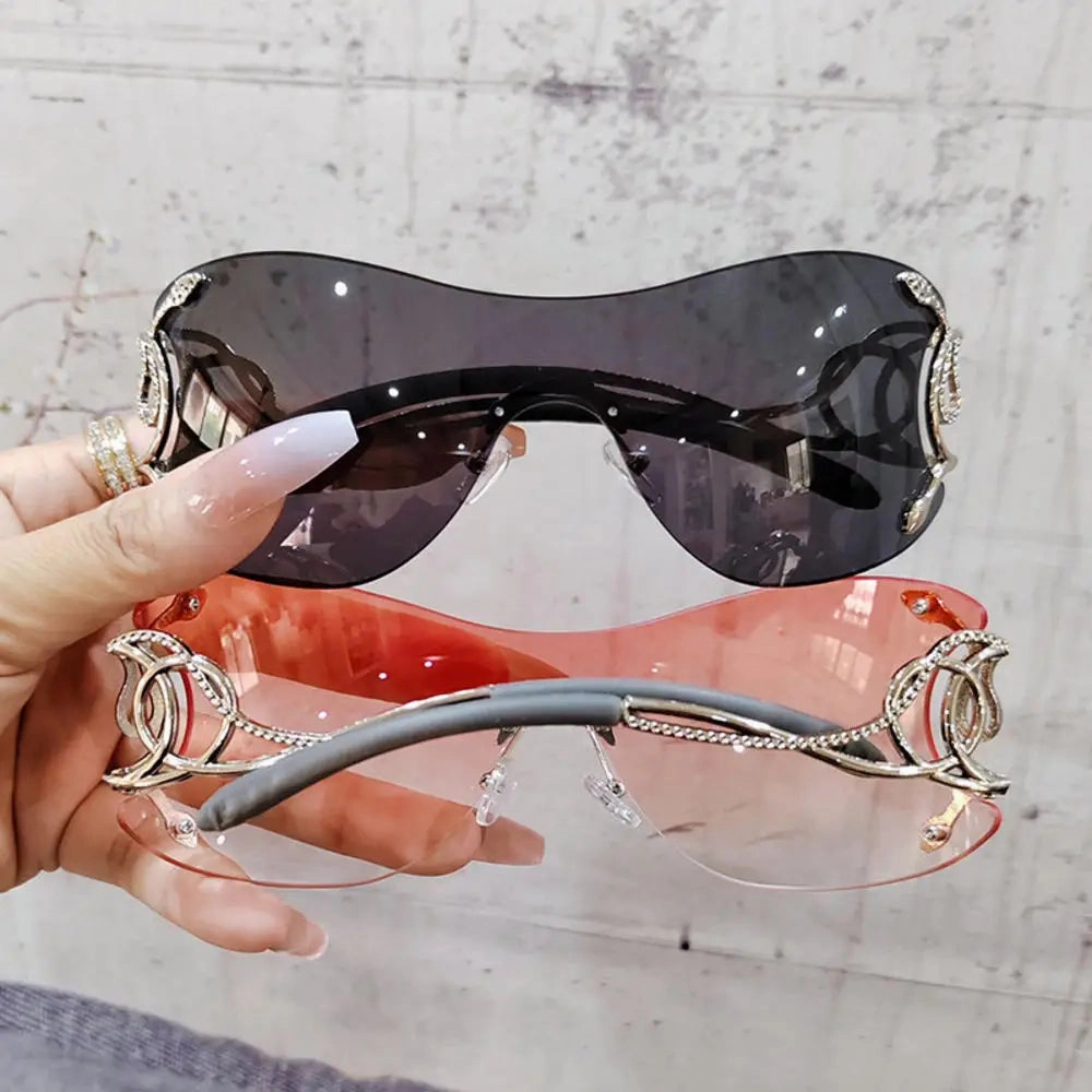 KLASSNUM Y2k Rimless Sunglasses Women Stylish Gradient Lens