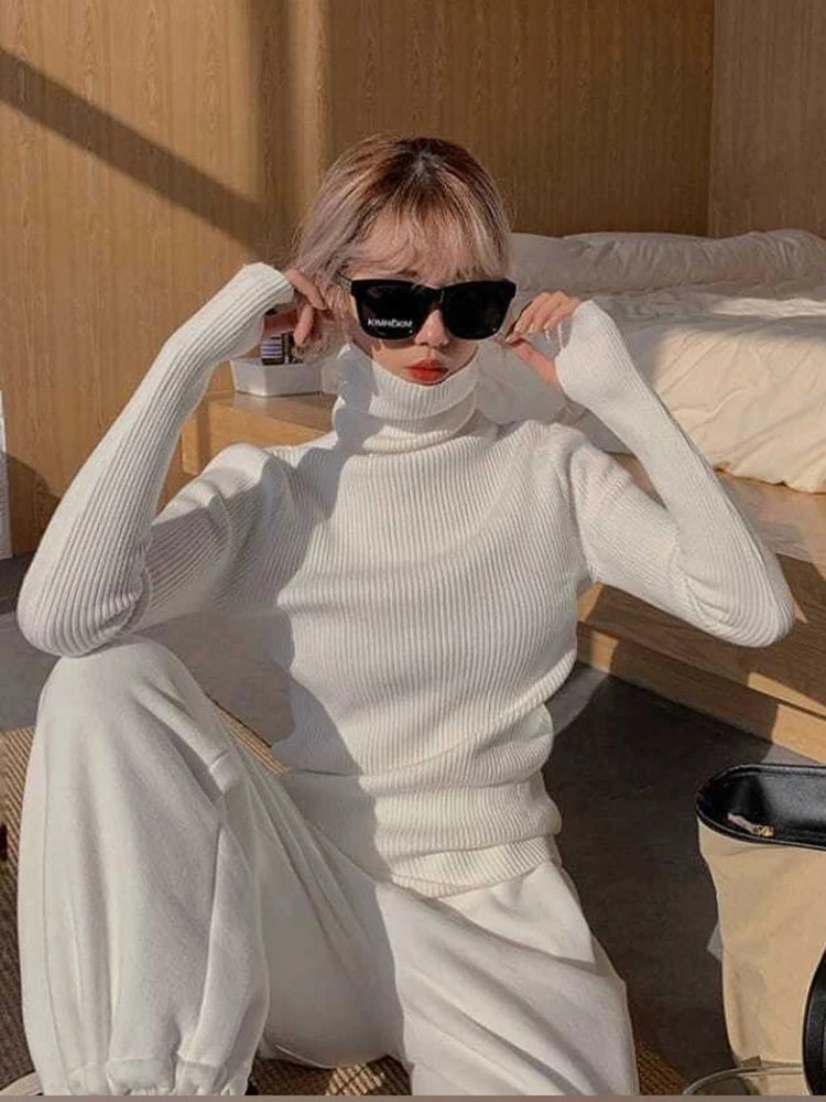 Knitted Sweater Women Korean Version Turtleneck Pullover Warm Lapping Basic Tops