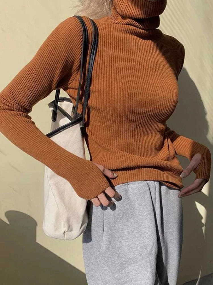 Knitted Sweater Women Korean Version Turtleneck Pullover Warm Lapping Basic Tops
