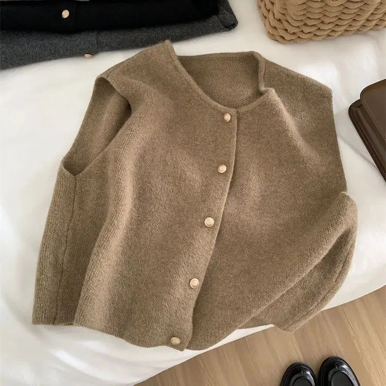 Korean Elegant Knitted Sleeveless Cardigan for Women