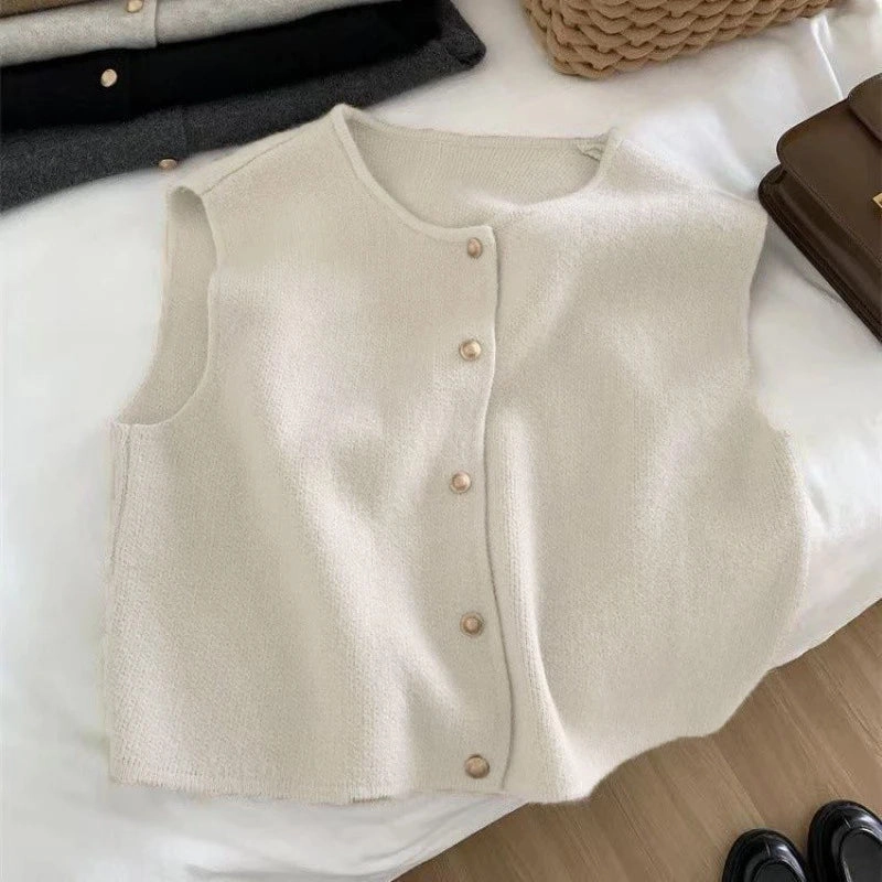 Korean Elegant Knitted Sleeveless Cardigan for Women