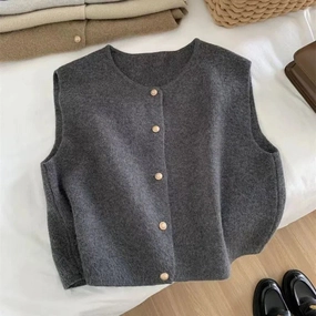 Korean Elegant Knitted Sleeveless Cardigan for Women