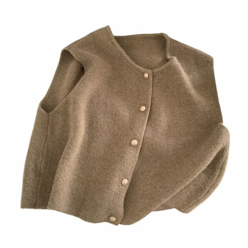 Korean Elegant Knitted Sleeveless Cardigan for Women