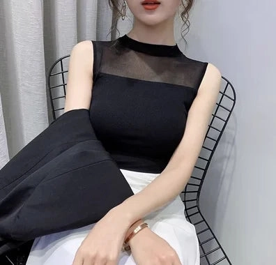 Korean Fashion Casual Mesh Tank Tops For Women Summer Style