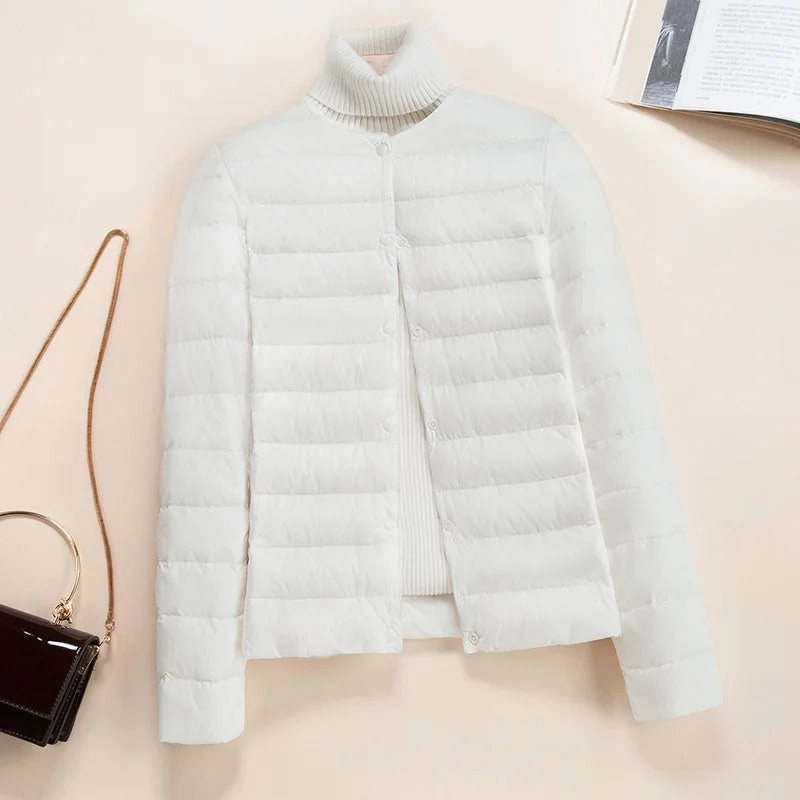 Korean Slim Fit O-neck V-neck Female Short Puffer Coat