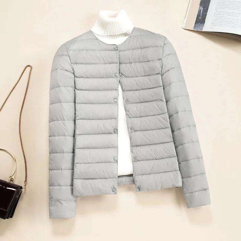 Korean Slim Fit O-neck V-neck Female Short Puffer Coat