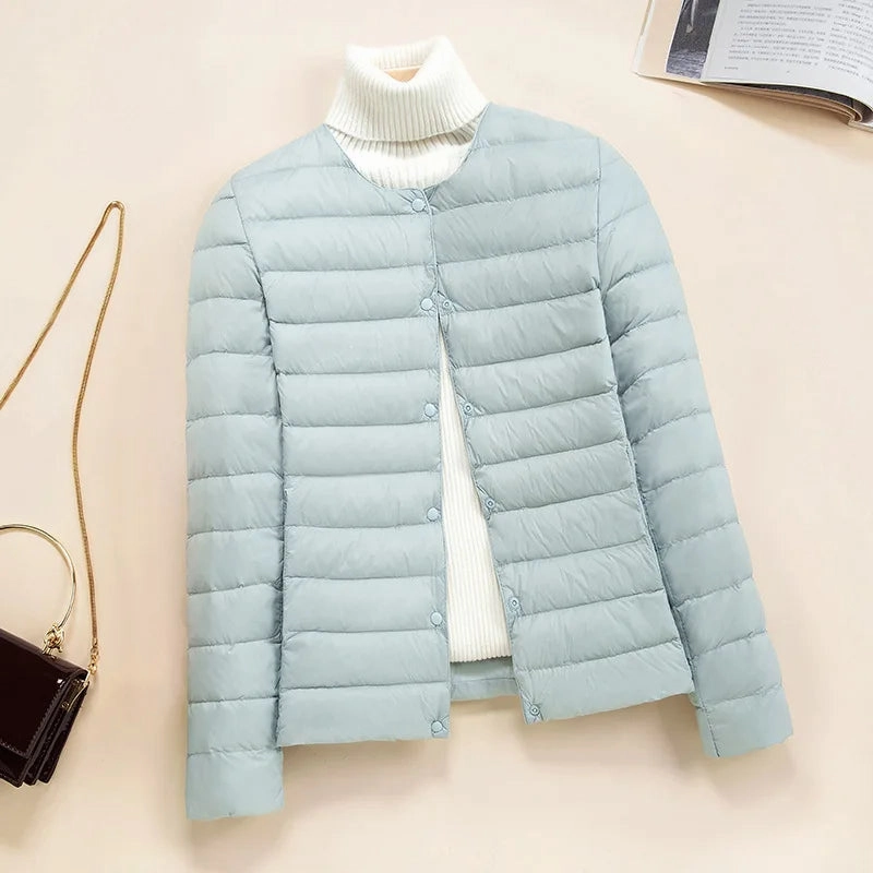 Korean Slim Fit O-neck V-neck Female Short Puffer Coat