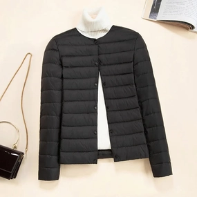 Korean Slim Fit O-neck V-neck Female Short Puffer Coat