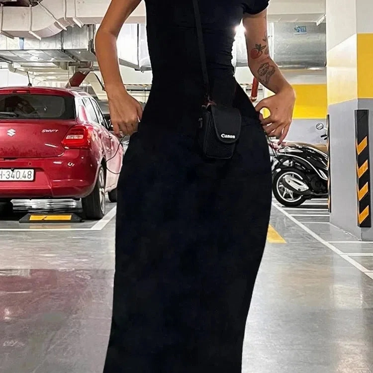 Korean Solid Sexy Backless Maxi Dress Women Elegant Slim Fit