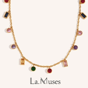 La. Muses Colored Cubic Zirconia Bead Chain Necklace Fashion Jewelry