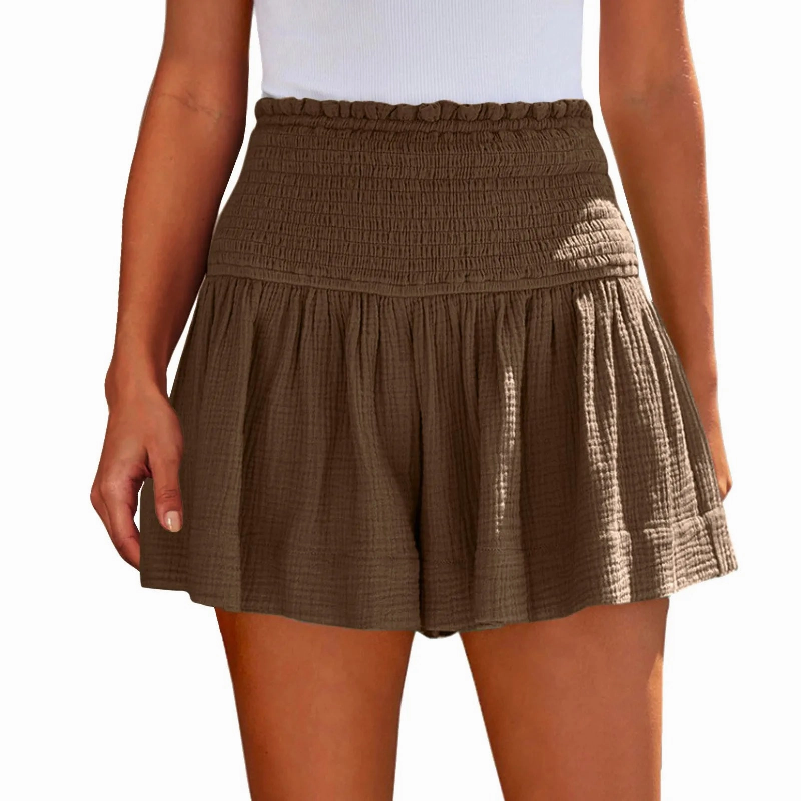 Ladies Large High Waist Casual Soft Breathable Wide Leg Shorts