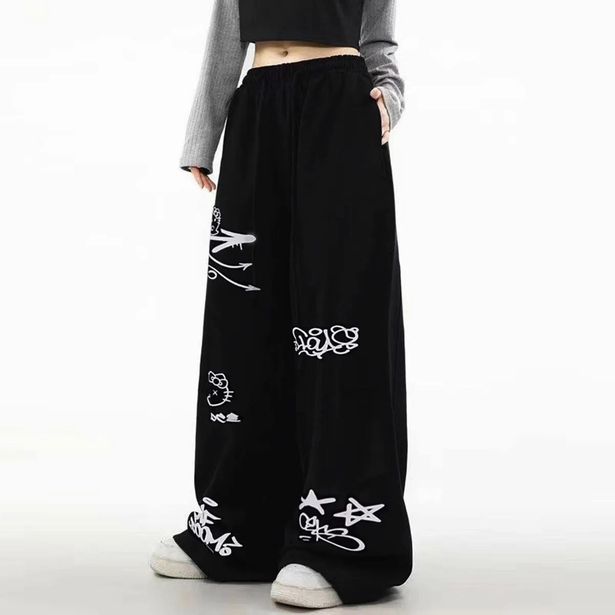 Large Dopamine Rose Red Wide Leg Sports Pants for Women in Summer Thin Loose Fit Casual Style
