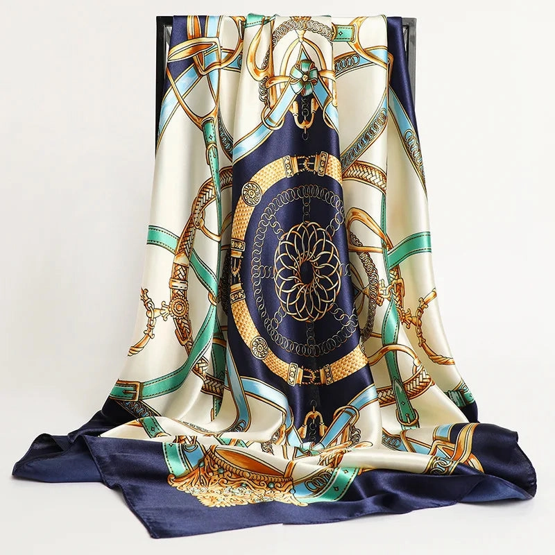 Large Hijab Scarves For Women Fashion Print Silk Satin 90cm