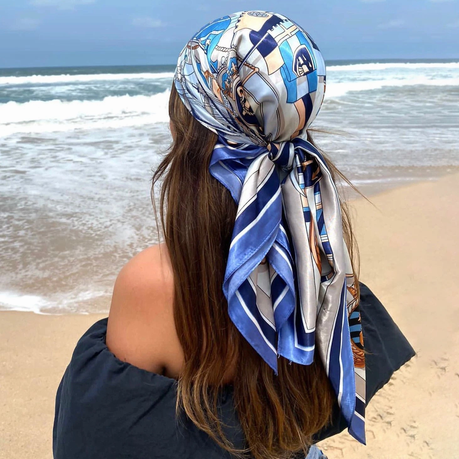 Large Hijab Scarves For Women Fashion Print Silk Satin 90cm