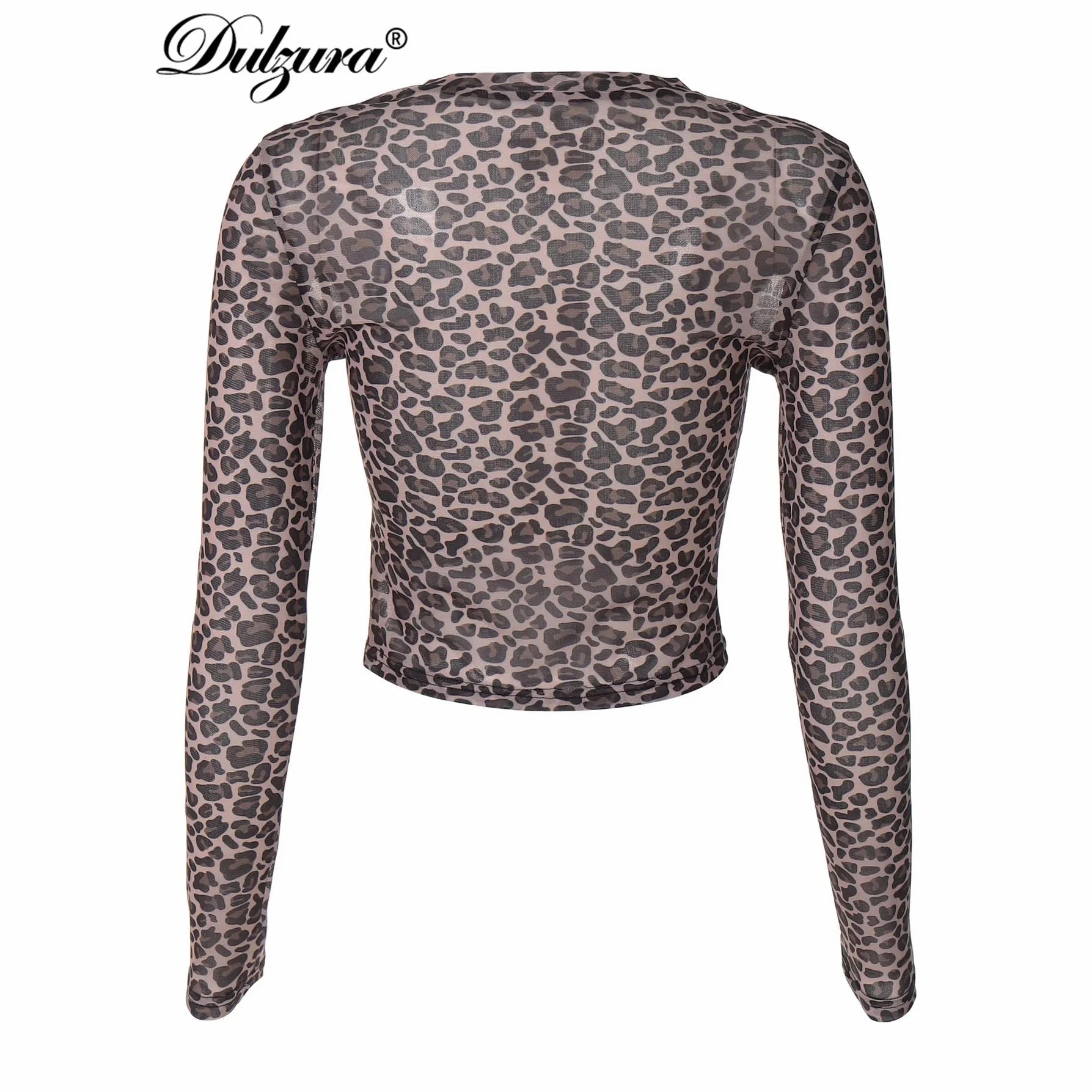 Leopard Print Mesh Long Sleeve Bodycon Top for Women - Sexy Y2K Clubwear and Nightout Essential