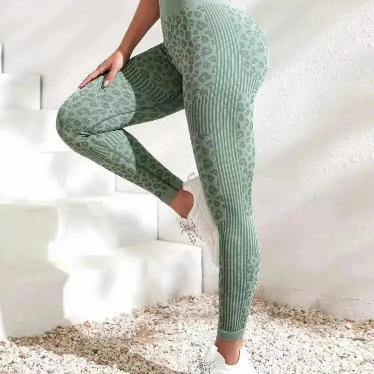 Leopard Seamless Leggings Women High Waist Lifting Hip Fitness Pants