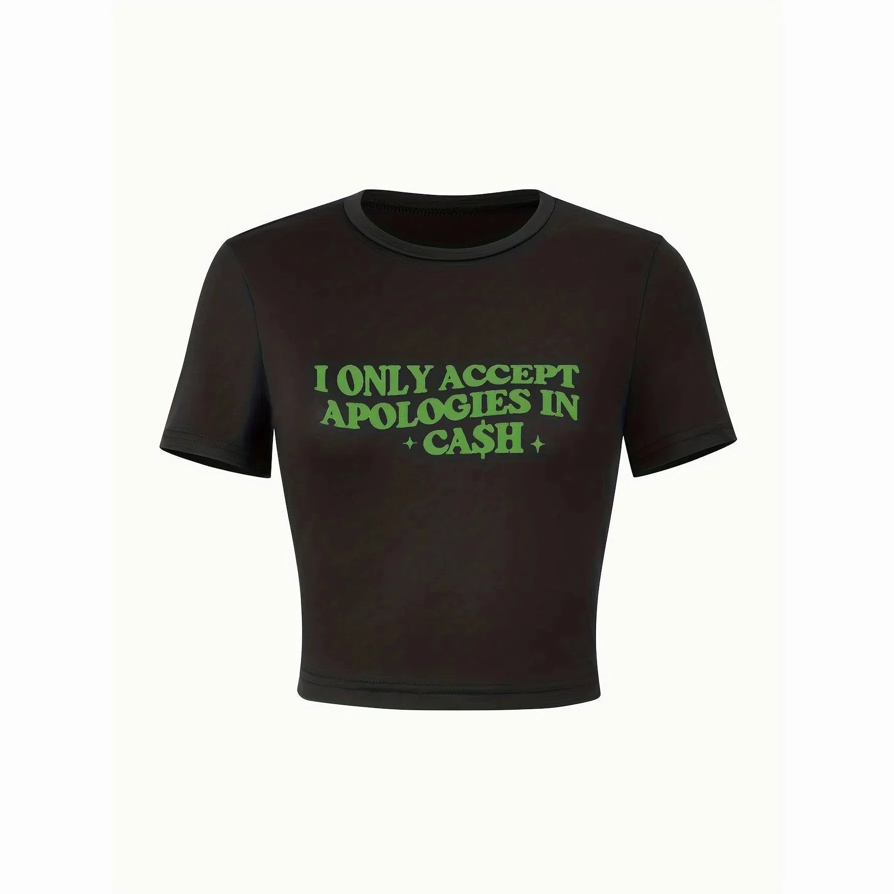Letter Print T-shirt, Casual Crew Neck Short Sleeve Crop Top for Spring & Summer, Women's Clothing