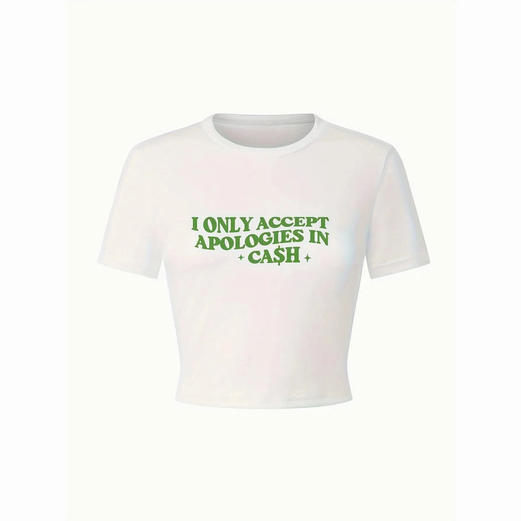 Letter Print T-shirt, Casual Crew Neck Short Sleeve Crop Top for Spring & Summer, Women's Clothing