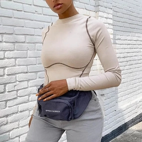 Long Sleeve Striped Line Patchwork Bodycon Playsuit for Women