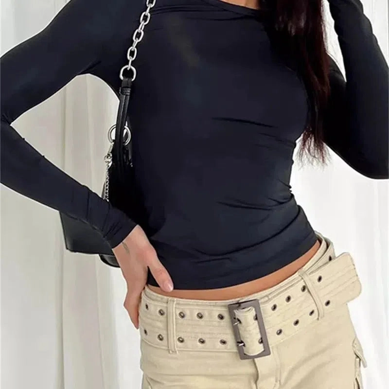 Long Sleeve T Shirt Women Autumn Winter Y2k Crop Top Casual Slim Fit Pullovers Solid O Neck T-shirts Streetwear Female Basic Tee