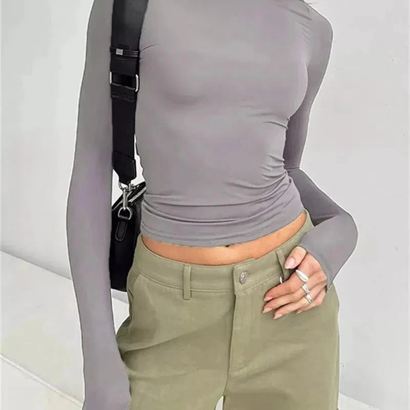 Long Sleeve T Shirt Women Autumn Winter Y2k Crop Top Casual Slim Fit Pullovers Solid O Neck T-shirts Streetwear Female Basic Tee