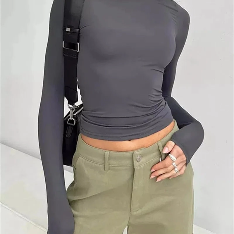 Long Sleeve T Shirt Women Autumn Winter Y2k Crop Top Casual Slim Fit Pullovers Solid O Neck T-shirts Streetwear Female Basic Tee